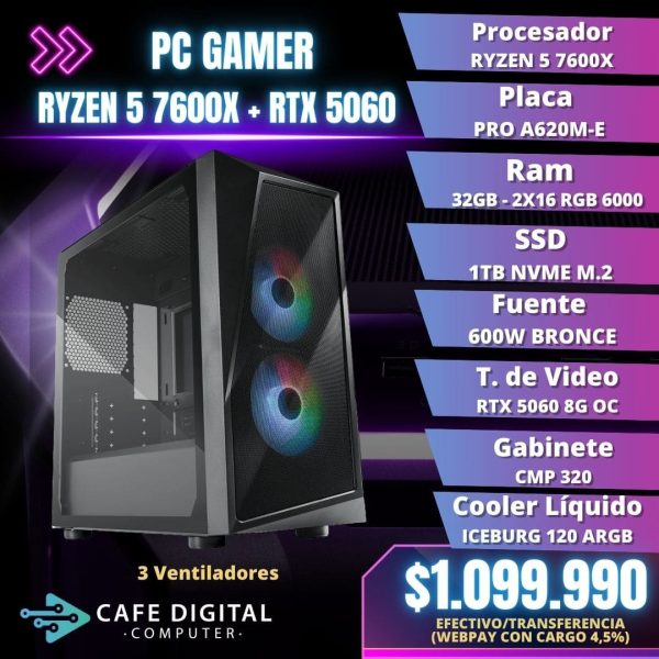PC Gamer – Ryzen 5 7600X / RTX 5060 / 32GB DDR5 / 1TB – CMP