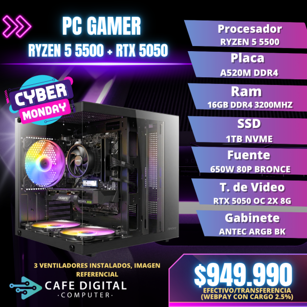 PC GAMER – RYZEN 5 5500 / RTX 5050 / 1TB NVME / 16GB – ANTEC