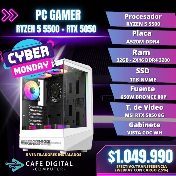 PC GAMER – RYZEN 5 5500 / RTX 5050 / 32GB / 1TB NVME - SHADOW