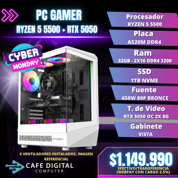 PC GAMER – RYZEN 5 5500 / RTX 5050 / 32GB / 1TB NVME - VISTA