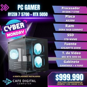 PC GAMER – RYZEN 7 5700 / RTX 5050 / 16GB / 1TB NVME – COBALT