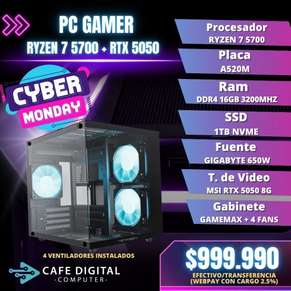 PC GAMER – RYZEN 7 5700 / RTX 5050 / 16GB / 1TB NVME – COBALT