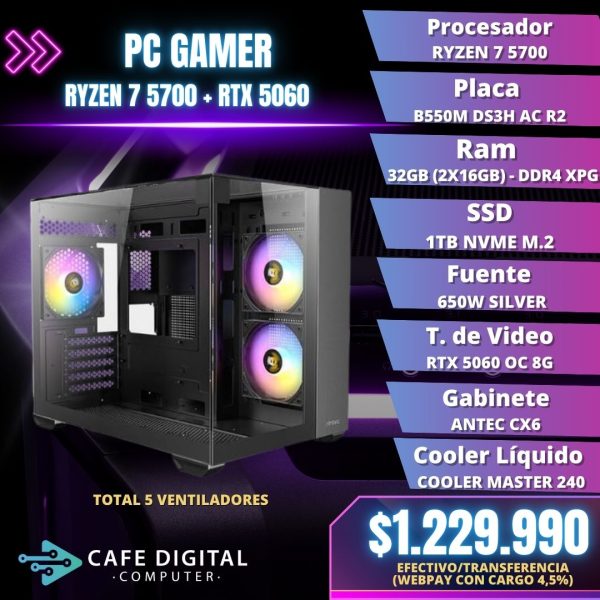 PC GAMER – RYZEN 7 5700 / RTX 5060 / 1TB NVME / 32GB – SHADOW