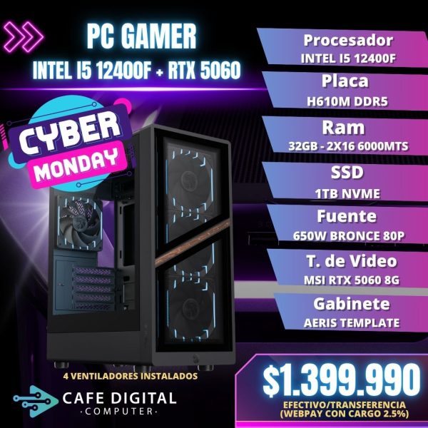 PC GAMER – Intel i5-12400F / RTX 5060 / 32GB DDR5 / 1TB NVME - AERIS