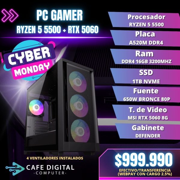 PC GAMER – RYZEN 5 5500 / RTX 5060 / 1TB NVME / 16GB – DEFENDER