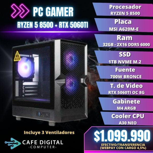 PC GAMER – RYZEN 5 8500G / RTX 5060TI / 32GB DDR5 / 1TB NVME – M4