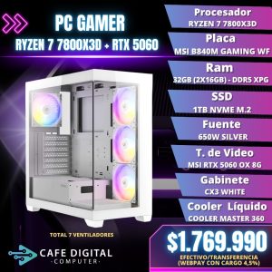 PC Gamer – Ryzen 7 7800X3D / RTX 5060 / 32GB DDR5 / 1TB NVME – Elite White