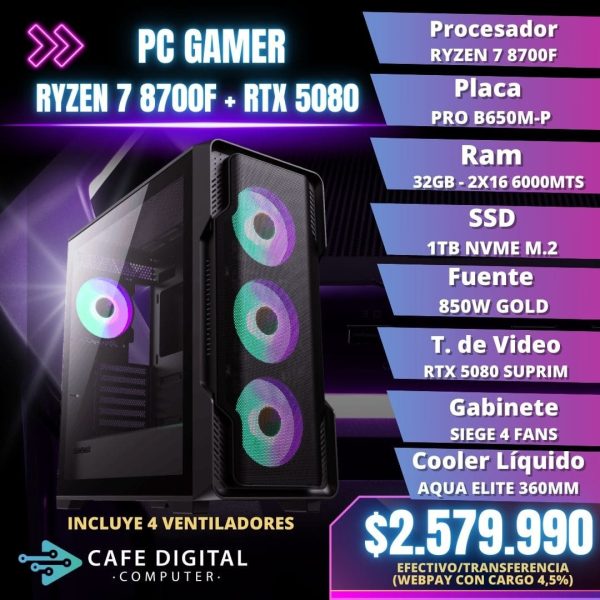 PC GAMER PRO - RYZEN 7 8700F / RTX 5080 SUPRIM / 32GB DDR5 / 1TB NVME - SIEGE