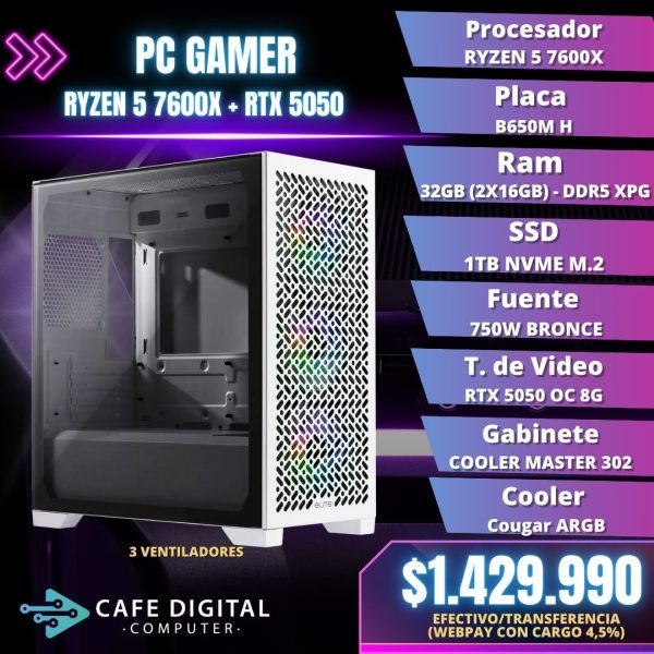 PC Gamer - Ryzen 5 7600X / RTX 5050 / 32GB DDR5 / 1TB - ELITE