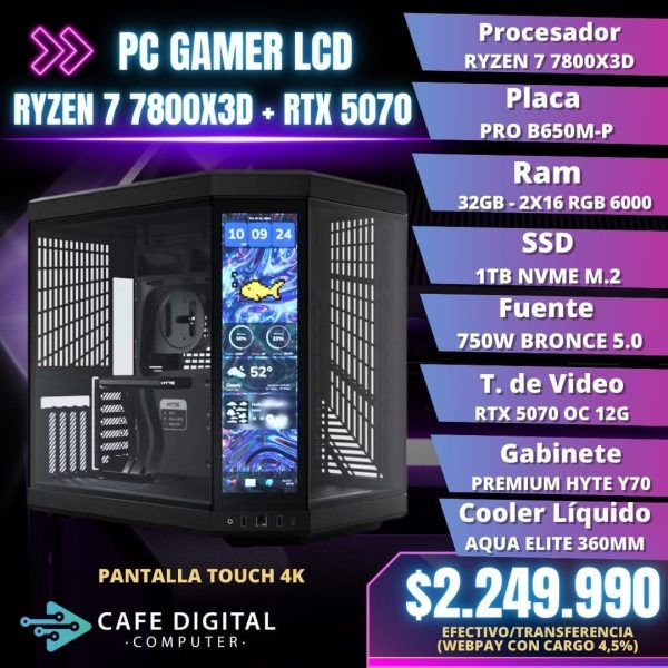 PC Gamer PRO – Ryzen 7 7800X3D / RTX 5070 / 32GB DDR5/ 1TB NVME / PANTALLA TOUCH 4K- HYTE
