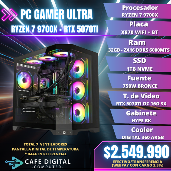 PC GAMER PRO – RYZEN 7 9700X / RTX 5070TI / 32GB DDR5 / 1TB NVME - HYPE