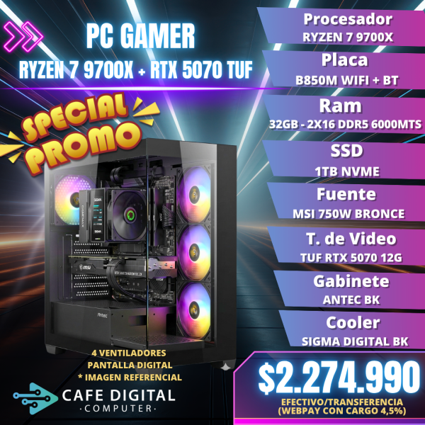 PC Gamer – Ryzen 7 9700X / RTX 5070 TUF / 32GB DDR5 / 1TB NVME – SIGMA