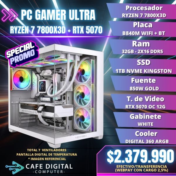 PC Gamer PRO – Ryzen 7 7800X3D / RTX 5070 / 32GB DDR5 / 1TB NVME – WHITE