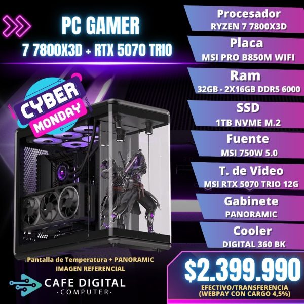 PC Gamer PRO – Ryzen 7 7800X3D / RTX 5070 TRIO / 32GB DDR5 / 1TB NVME – PANORAMIC