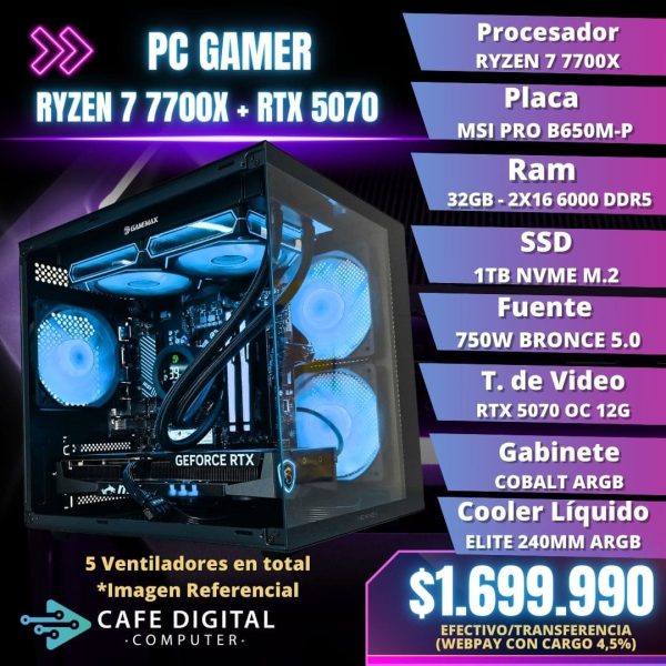PC Gamer - Ryzen 7 7700X / RTX 5070 / 32GB DDR5 / 1TB NVME - ELITE