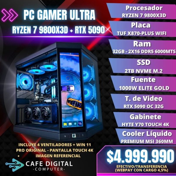 PC GAMER ULTRA – Ryzen 7 9800X3D / RTX 5090 / 32GB DDR5 / 2TB NVME – CON PANTALLA TOUCH
