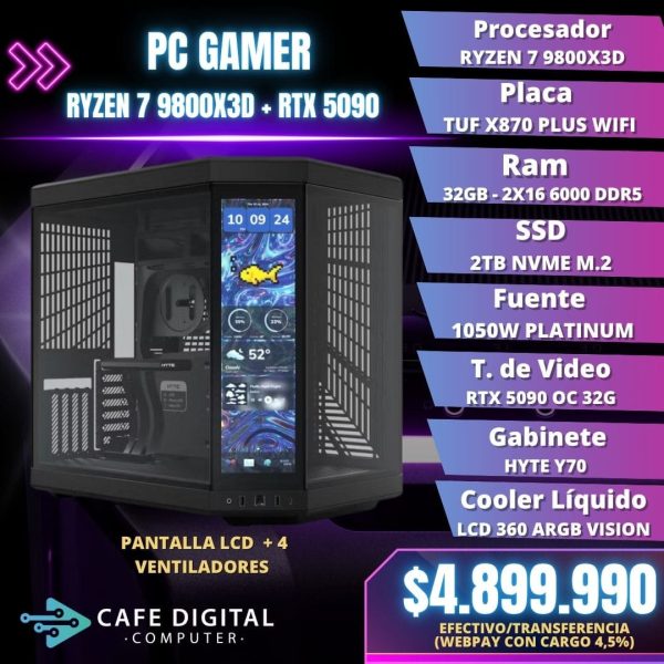 PC GAMER ULTRA – Ryzen 7 9800X3D / RTX 5090 / 32GB DDR5 / 2TB NVME – PANTALLA PERSONALIZABLE