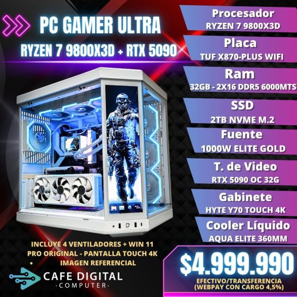 PC GAMER ULTRA – Ryzen 7 9800X3D / RTX 5090 / 32GB DDR5 / 2TB NVME – WHITE PANTALLA TOUCH