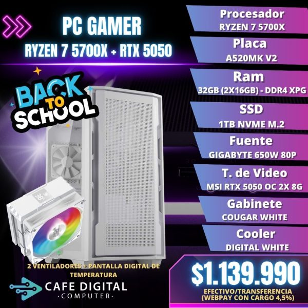 PC GAMER – RYZEN 7 5700X / RTX 5050 / 32GB / 1TB NVME – COUGAR