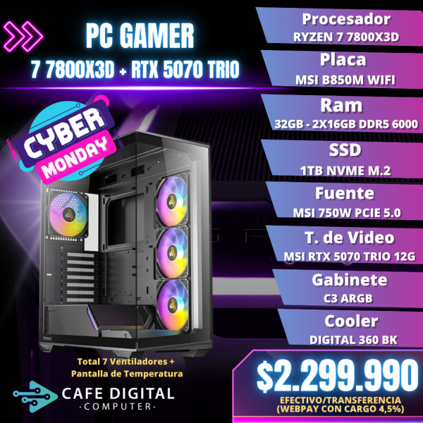 PC Gamer – Ryzen 7 7800X3D / RTX 5070 TRIO / 32GB DDR5 / 1TB NVME – ULTRA