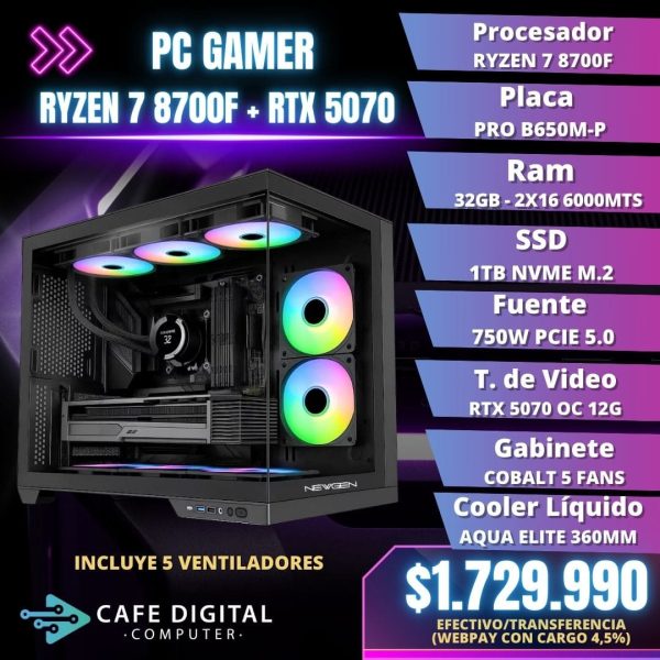 PC GAMER PRO - RYZEN 7 8700F / RTX 5070 / 32GB DDR5 / 1TB NVME - COBALT
