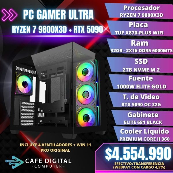 PC GAMER ULTRA – Ryzen 7 9800X3D / RTX 5090 / 32GB DDR5 / 2TB NVME – TUF ELITE GOLD