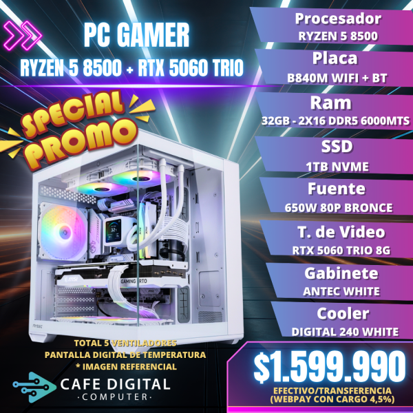 PC GAMER – RYZEN 5 8500 / RTX 5060 / 32GB DDR5 / 1TB NVME – WHITE