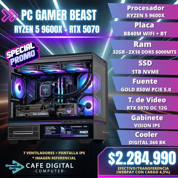 PC GAMER – RYZEN 5 9600X / RTX 5070 / 32GB DDR5 / 1TB NVME – VISION