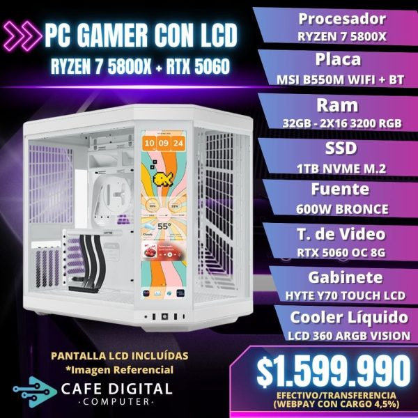 PC Gamer WHITE - Ryzen 7 5800X / RTX 5060 / 32GB / 1TB / Pantalla Touch - HYTE