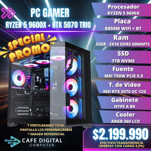 PC GAMER PRO – RYZEN 5 9600X / RTX 5070 TRIO / 32GB DDR5 / 1TB NVME – LCD PERSONALIZABLE