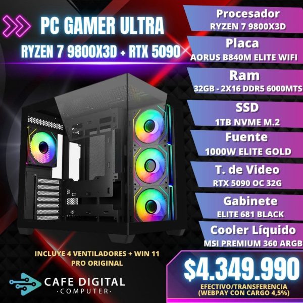 PC GAMER ULTRA – Ryzen 7 9800X3D / RTX 5090 / 32GB DDR5 / 1TB NVME – ELITE GOLD