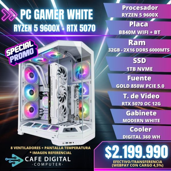 PC GAMER WHITE – RYZEN 5 9600X / RTX 5070 / 32GB DDR5 / 1TB NVME - BASALT