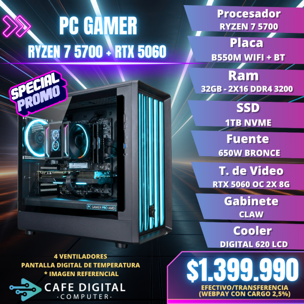 PC GAMER – RYZEN 7 5700 / RTX 5060 / 32GB / 1TB NVME – CLAW