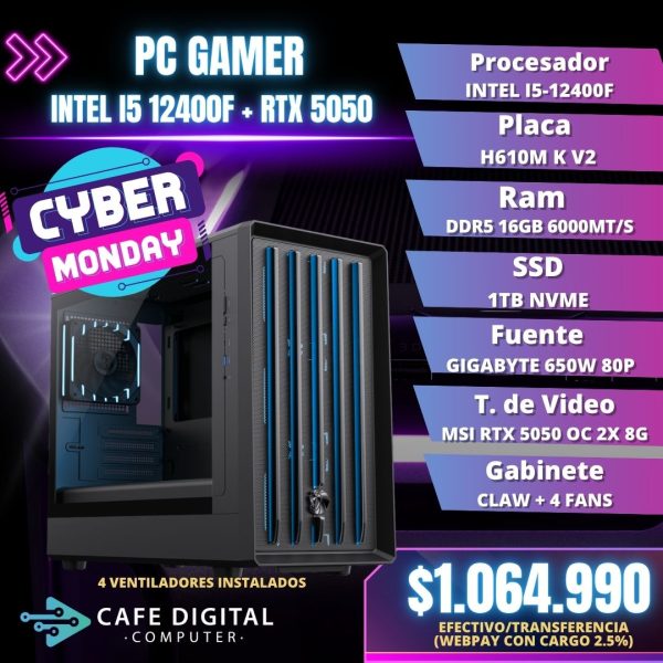 Pc Gamer – Intel I5-12400F / RTX 5050 / 16GB DDR5 / 1TB NVME - CLAW