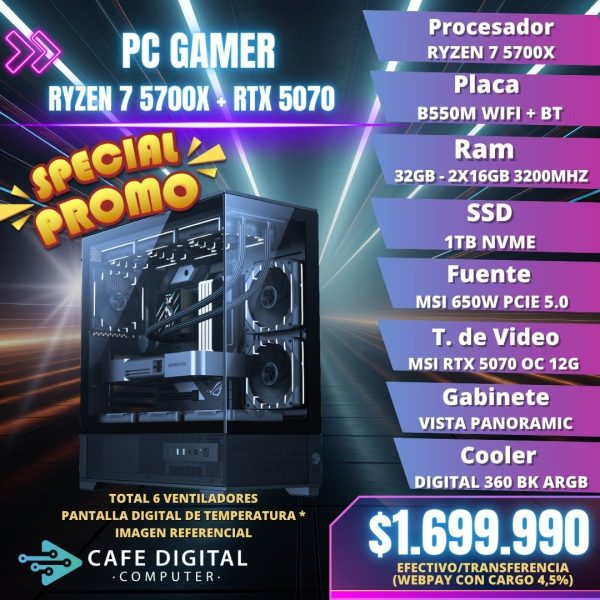 PC GAMER – RYZEN 7 5700X / RTX 5070 / 32GB / 1TB NVME – EXCLUSIVE