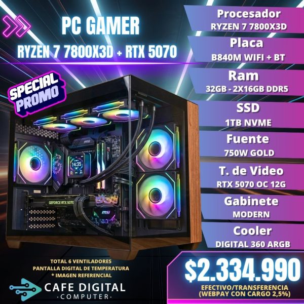 PC Gamer BEAST – Ryzen 7 7800X3D / RTX 5070 / 32GB DDR5 / 1TB NVME - WOOD