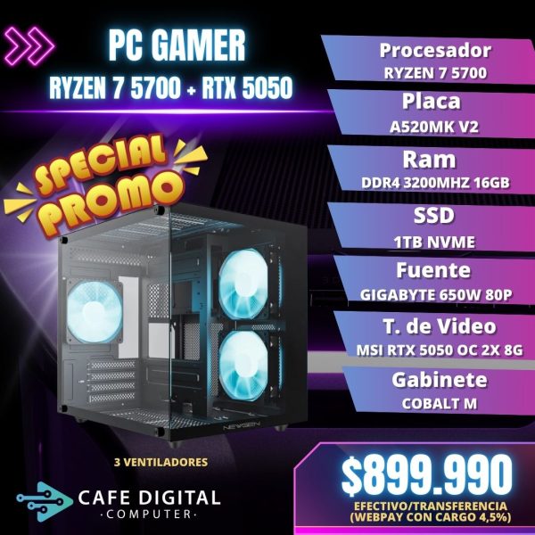 PC GAMER – RYZEN 7 5700 / RTX 5050 / 1TB NVME / 16GB – COBALT