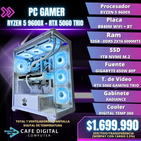 PC GAMER – RYZEN 5 9600X / RTX 5060 TRIO / 32GB DDR5 / 1TB - RADIANCE WHITE