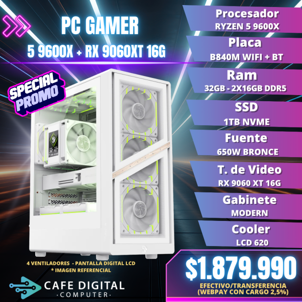 PC GAMER – RYZEN 5 9600X / RX 9060XT 16G / 32GB DDR5 / 1TB NVME - LCD