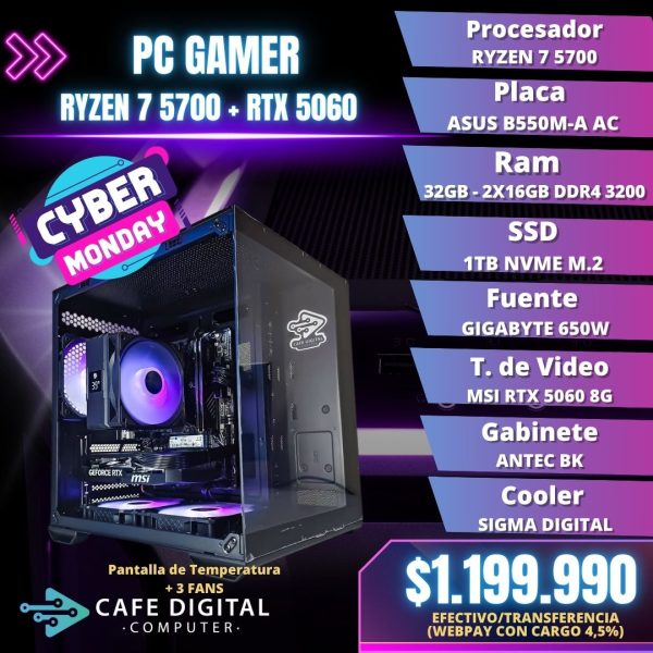PC GAMER – RYZEN 7 5700 / RTX 5060 / 32GB / 1TB NVME – CX6