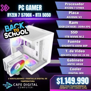 PC GAMER – RYZEN 7 5700X / RTX 5050 / 32GB / 1TB NVME – CX6 WHITE