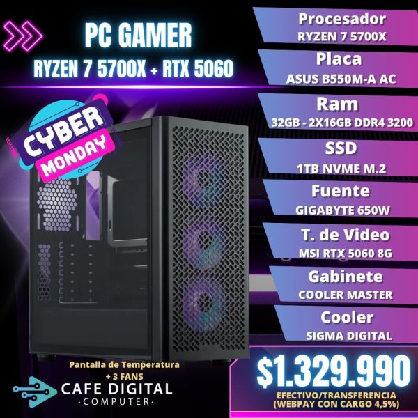 PC GAMER – RYZEN 7 5700X / RTX 5060 / 32GB / 1TB NVME – ELITE