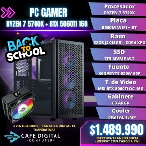 PC GAMER – RYZEN 7 5700X / RTX 5060TI 16G / 32GB / 1TB NVME – CM