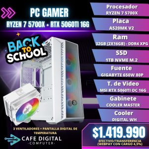 PC GAMER – RYZEN 7 5700X / RTX 5060TI 16G / 32GB / 1TB NVME – MB520