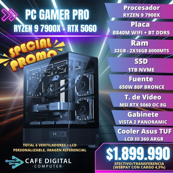 PC GAMER – RYZEN 9 7900X / RTX 5060 / 32GB DDR5 / 1TB NVME – LCD PERSONALIZABLE