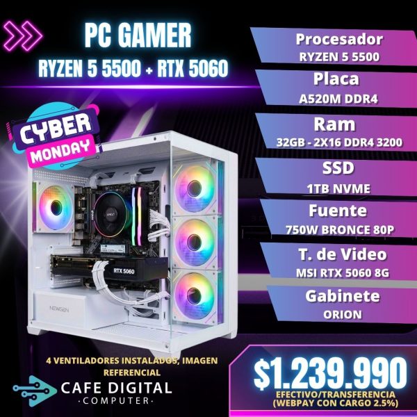 PC GAMER – RYZEN 5 5500 / RTX 5060 / 32GB / 1TB NVME - GLASS WHITE