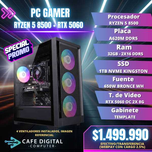 PC GAMER – RYZEN 5 8500 / RTX 5060 / 32GB DDR5 / 1TB NVME – MESH