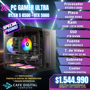 PC GAMER – RYZEN 5 8500 / RTX 5060 / 32GB DDR5 / 1TB NVME – PEERLESS