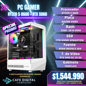 PC GAMER – RYZEN 5 8600 / RTX 5060 / 32GB DDR5 / 1TB NVME – TEMPLATE