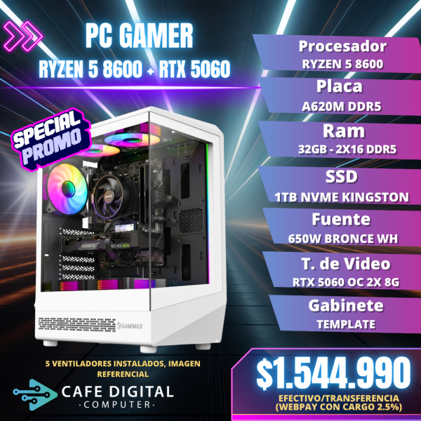 PC GAMER – RYZEN 5 8600 / RTX 5060 / 32GB DDR5 / 1TB NVME – TEMPLATE